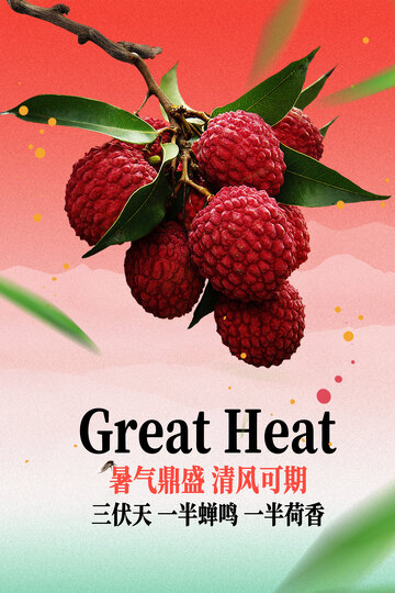 夏日枝头新鲜红荔枝大暑海报