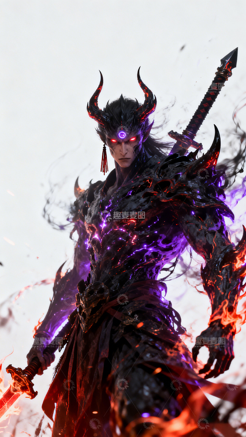 高清大图下载【趣麦麦图】-暗黑风恶魔战士持剑战斗设计素材