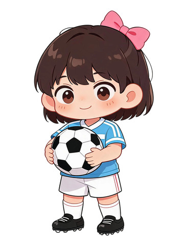 卡通风小女孩踢足球插画素材