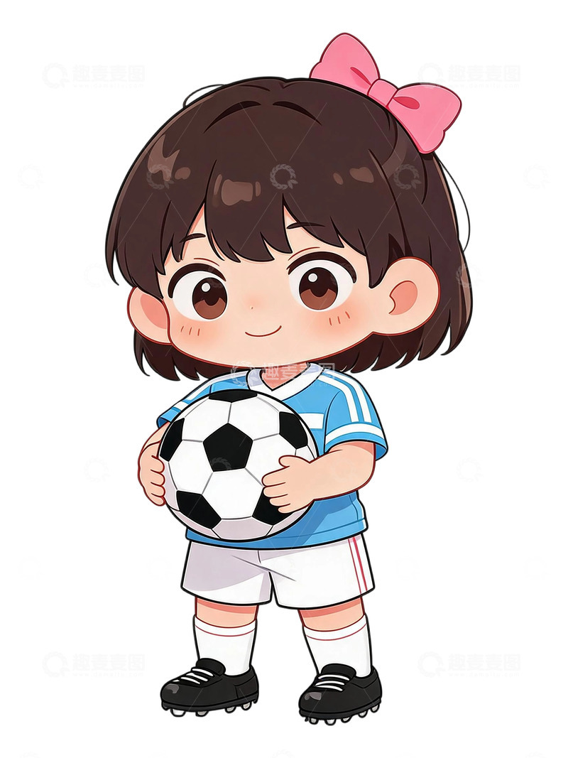 高清大图下载【趣麦麦图】卡通风小女孩踢足球插画素材