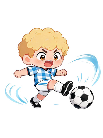 卡通风踢足球小男孩插画设计素材