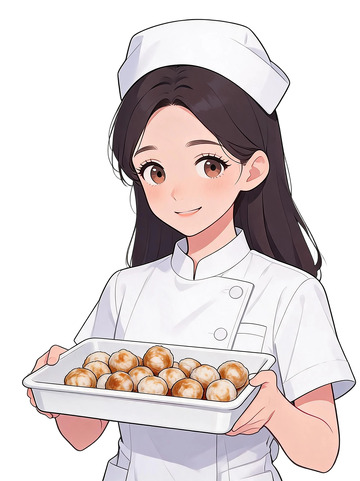 动漫风厨师端托盘手绘点心设计素材