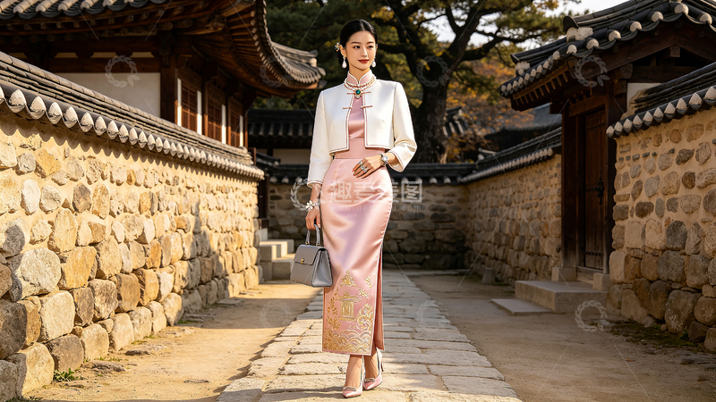 高清大图下载【趣麦麦图】-韩式风传统服饰女性街景设计素材