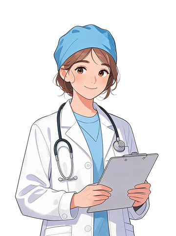 卡通风女医生手持病历手绘设计素材