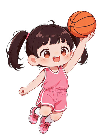 卡通风小女孩打篮球插画设计素材
