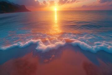 唯美风日落海滩海浪摄影素材97