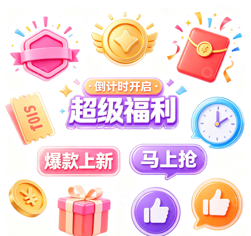 高清大图下载【趣麦麦图】卡通风超级福利促销活动设计素材