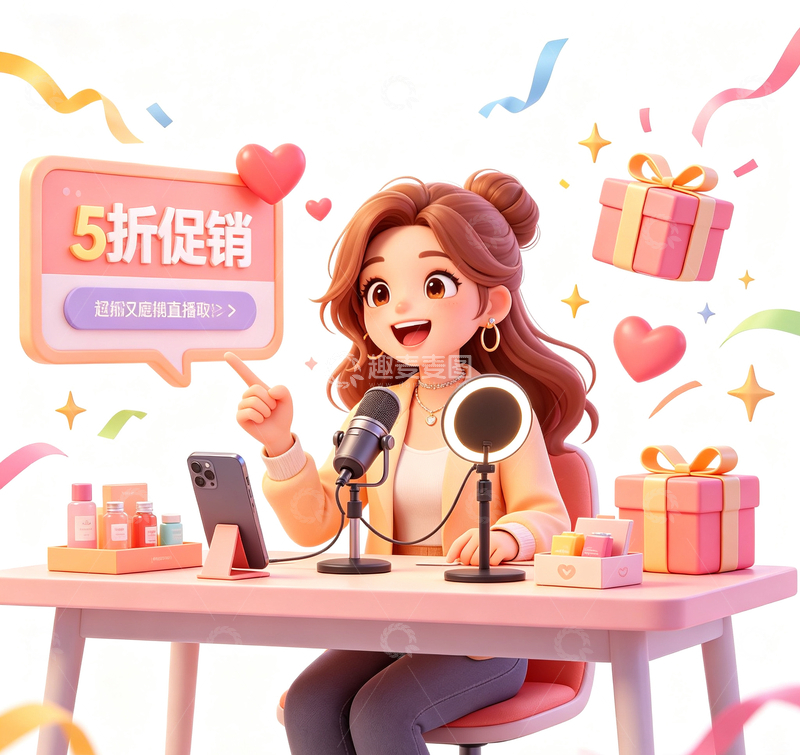 高清大图下载【趣麦麦图】-卡通风直播促销场景设计素材
