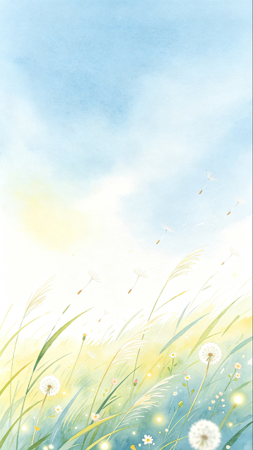水彩风春日草地蒲公英插画设计素材