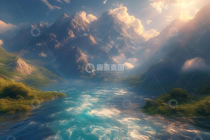 高清大图下载【趣麦麦图】-奇幻风雪山河流自然景观设计素材28