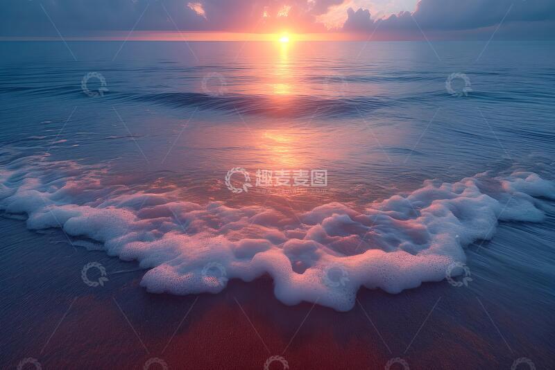 高清大图下载【趣麦麦图】-唯美风日出海浪泡沫摄影素材23
