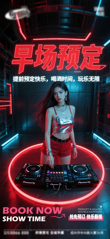 赛博朋克风DJ早场预定海报设计素材