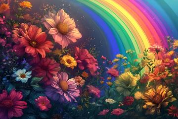 梦幻风彩虹花海插画设计素材54