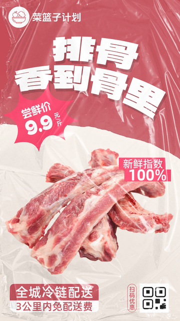 生鲜排骨优惠海报