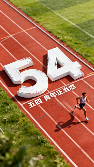 俯拍风五四青年奔跑跑道设计素材