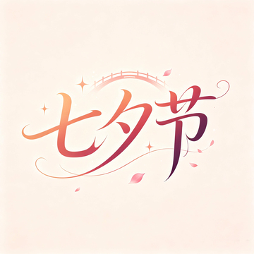 国风七夕节浪漫手绘字体设计素材