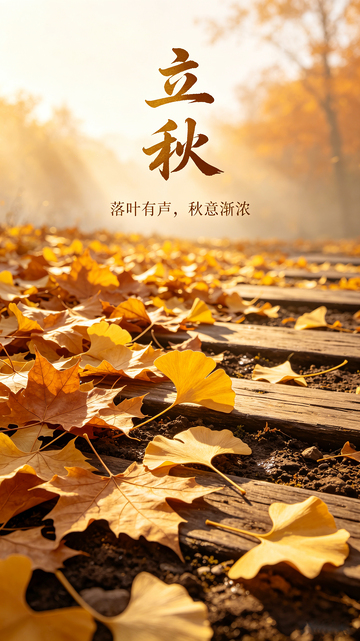 秋日暖阳落叶铺路摄影素材