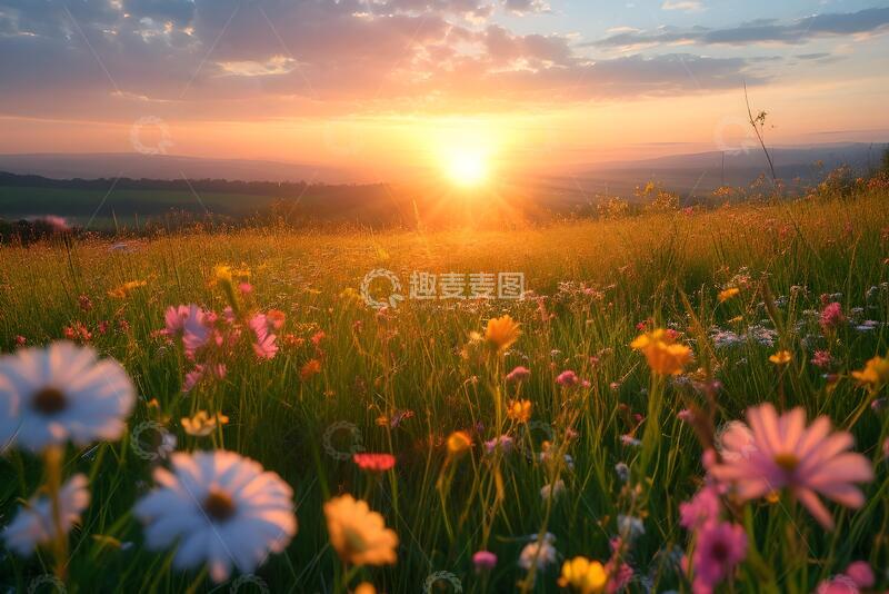 高清大图下载【趣麦麦图】-唯美风日落花海自然摄影素材132