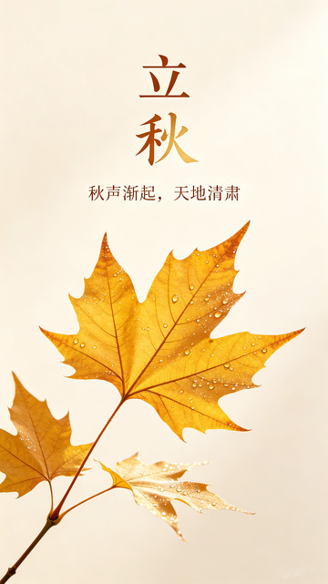 简约风立秋节气枫叶设计素材