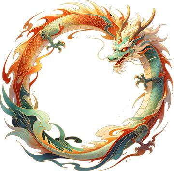 环形青绿渐变国潮祥龙黑金头像框