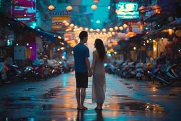 夜景街拍情侣牵手浪漫摄影素材166