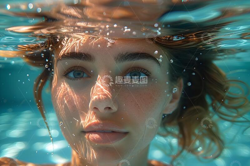 高清大图下载【趣麦麦图】水下摄影少女面部特写设计素材138