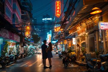 夜景街拍情侣街头浪漫摄影素材145
