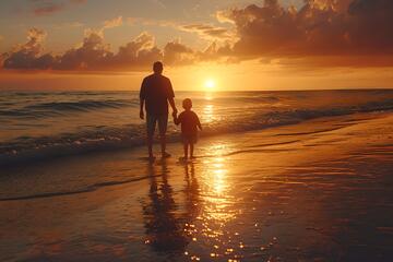 剪影风夕阳海滩父子散步设计素材126