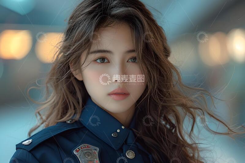 高清大图下载【趣麦麦图】写实风女警制服人物肖像设计素材305