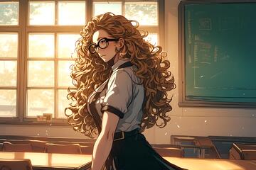 日系动漫教室女生插画设计素材362