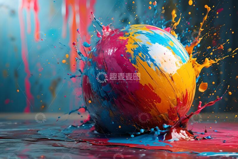 高清大图下载【趣麦麦图】抽象风彩色颜料球飞溅动态设计素材42
