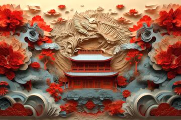 浮雕风中式龙纹宫殿设计素材17