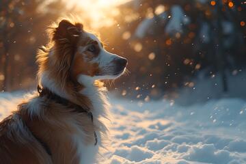 暖光风雪地犬只摄影素材93