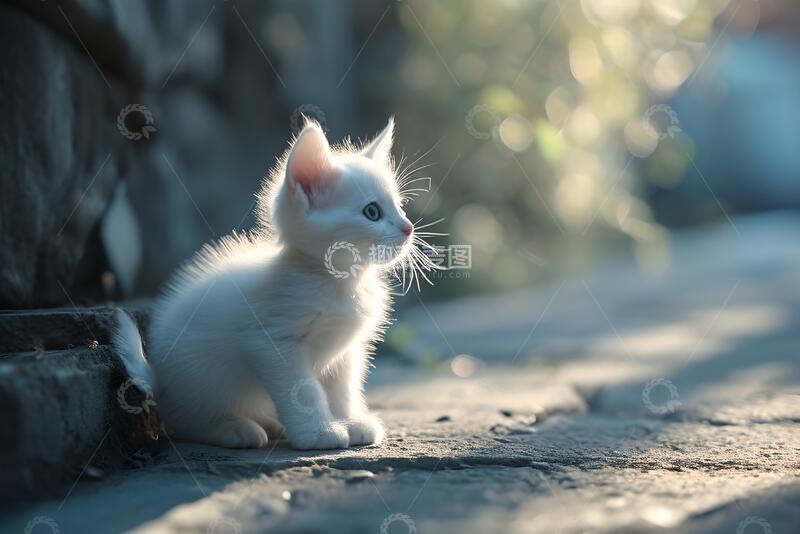 高清大图下载【趣麦麦图】写实风小奶猫静坐石阶设计素材144