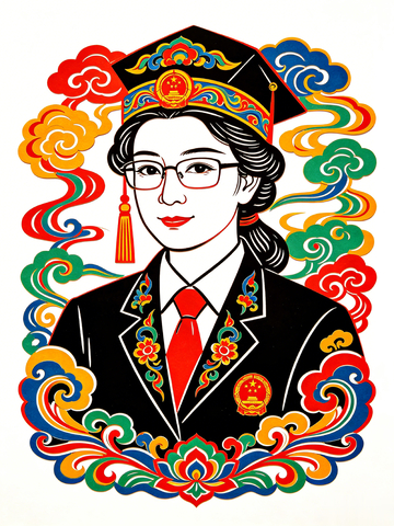 彩绘风法官形象国风插画设计素材