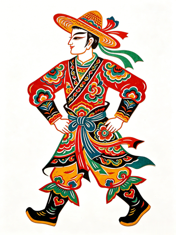 剪纸风民族服饰人物插画设计素材