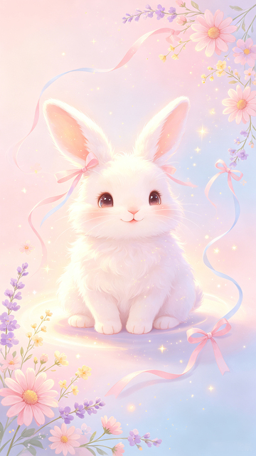 梦幻风可爱兔子花卉插画设计素材