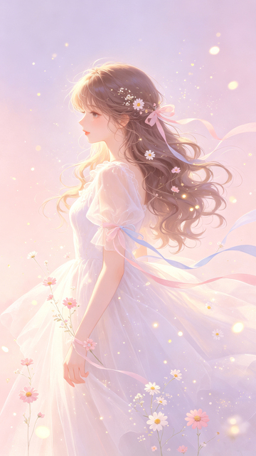 梦幻风少女侧影插画设计素材