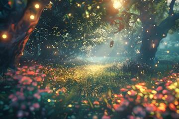 梦幻风森林光影花海插画素材64