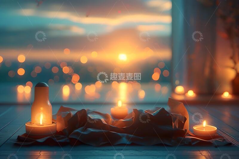 高清大图下载【趣麦麦图】-油画风黄昏烛光静谧场景设计素材83