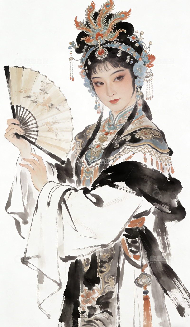 高清大图下载【趣麦麦图】国风水墨戏曲仕女手绘设计素材