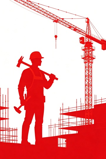 剪影风建筑工人塔吊施工设计素材