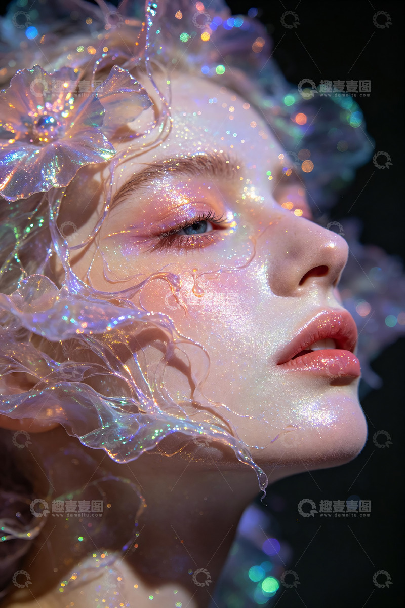 高清大图下载【趣麦麦图】幻彩镭射琉璃花精灵闪粉妆容特写