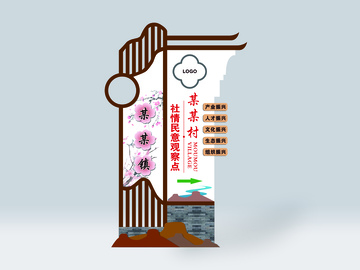 中式风格景某村旅游导视牌村牌设计素材