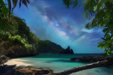 梦幻风热带海滩夜景设计素材44
