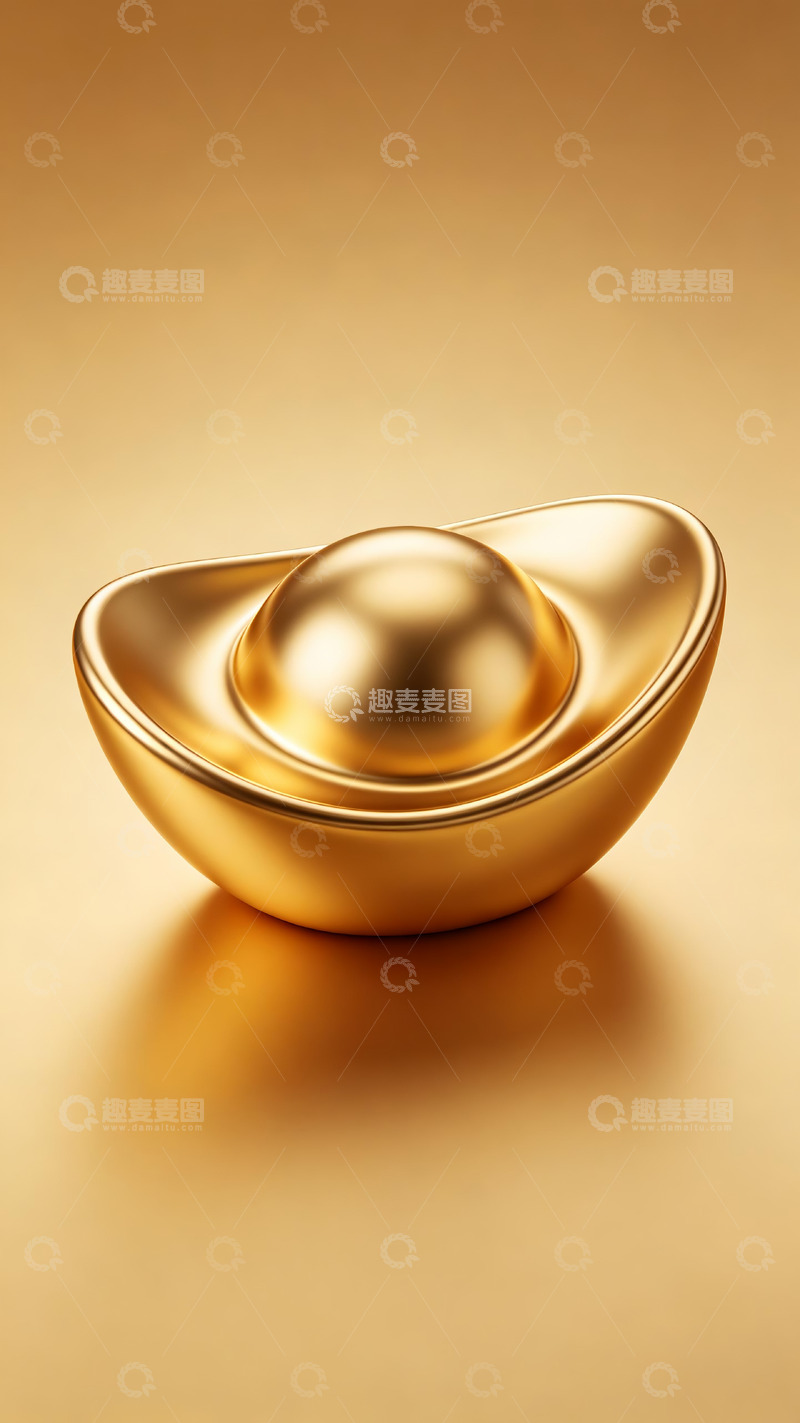 高清大图下载【趣麦麦图】-哑光金元宝纯色高级质感 3D 效果图