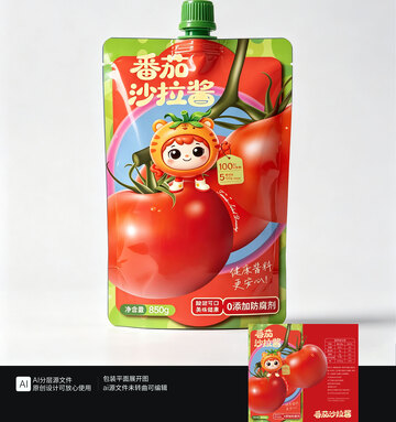 卡通风格番茄沙拉酱包装设计素材