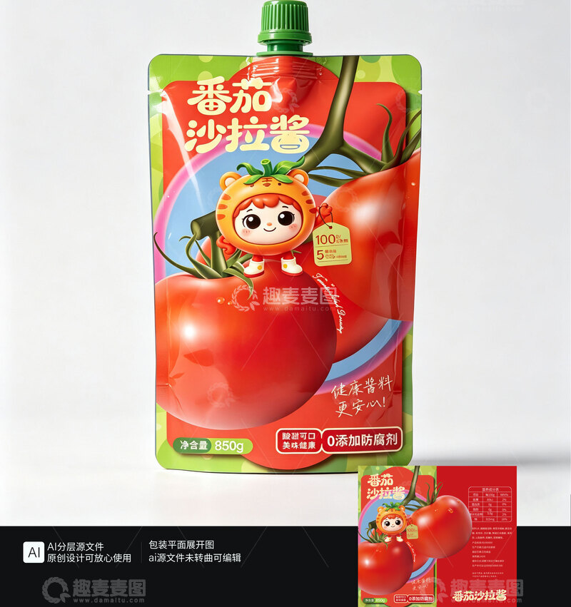 源文件下载【趣麦麦图】-卡通风格番茄沙拉酱包装设计素材