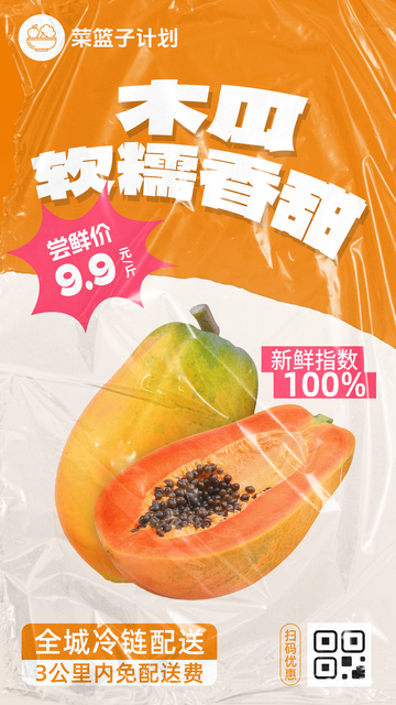 生鲜木瓜优惠海报