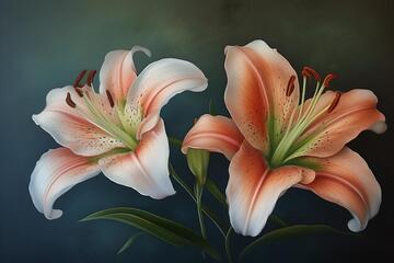 油画风粉色百合花植物插画设计素材38